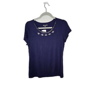 Adrianna Papell Women's NWT Beaded Blue T-Shirt Size Small